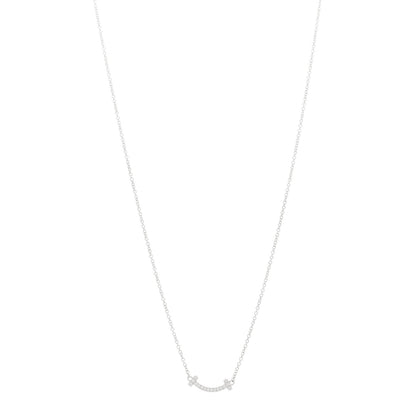 Tiffany 18K White Gold Diamond Mini T Smile Pendant Necklace 1 of 7