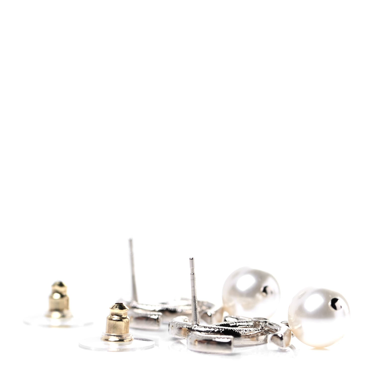 Chanel Crystal Pearl CC Drop Earrings Silver 3 of 4