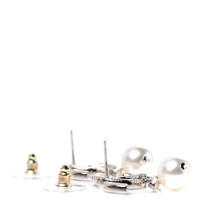 Chanel Crystal Pearl CC Drop Earrings Silver 3 of 4