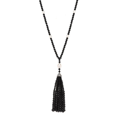 Tiffany Sterling Silver Black Onyx Freshwater Pearl Ziegfeld Tassel Necklace 1 of 6
