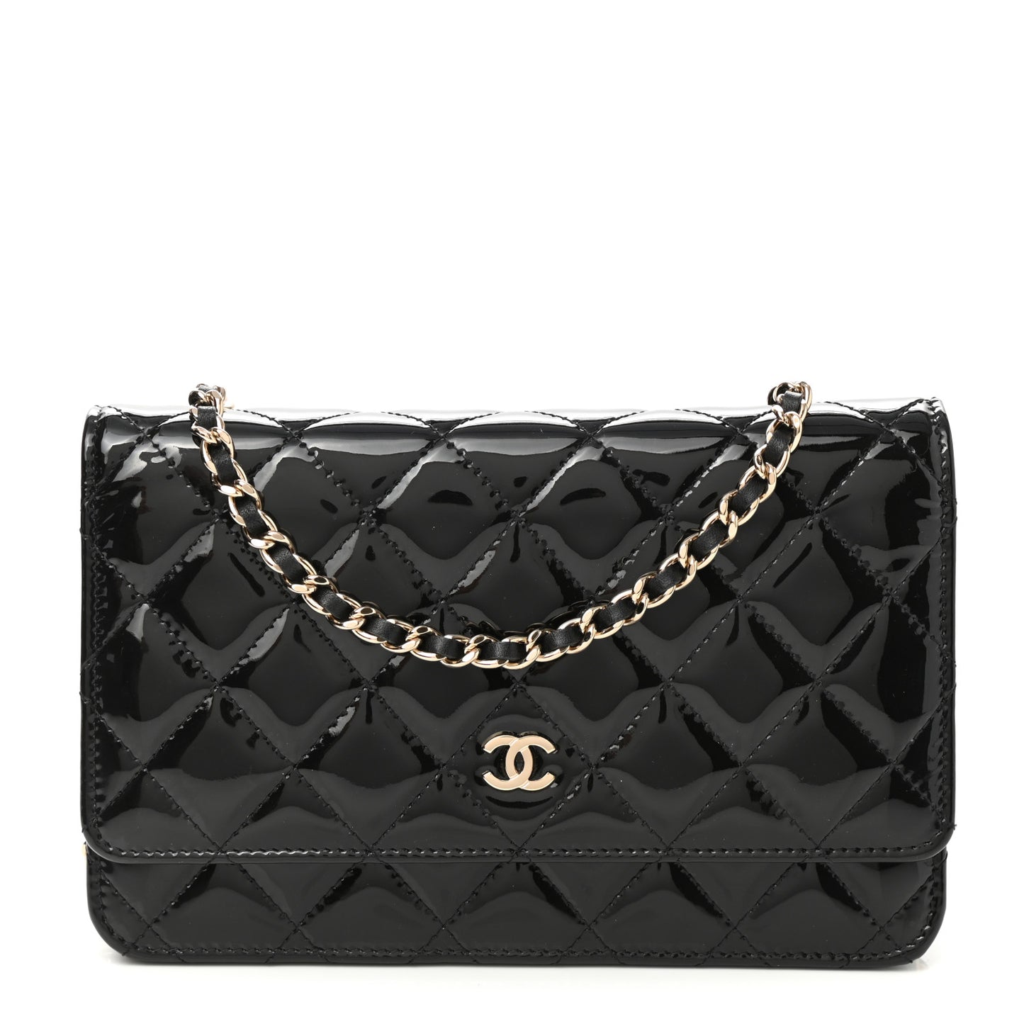 Patent Quilted Wallet On Chain WOC Black