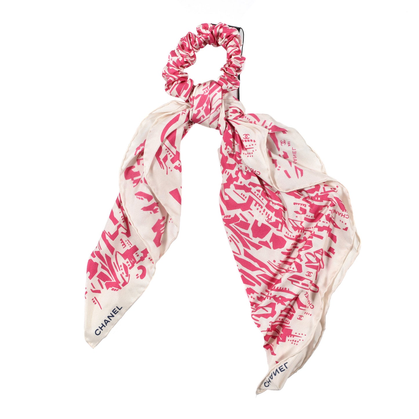 Silk Twill Hair Scarf Pink Ecru