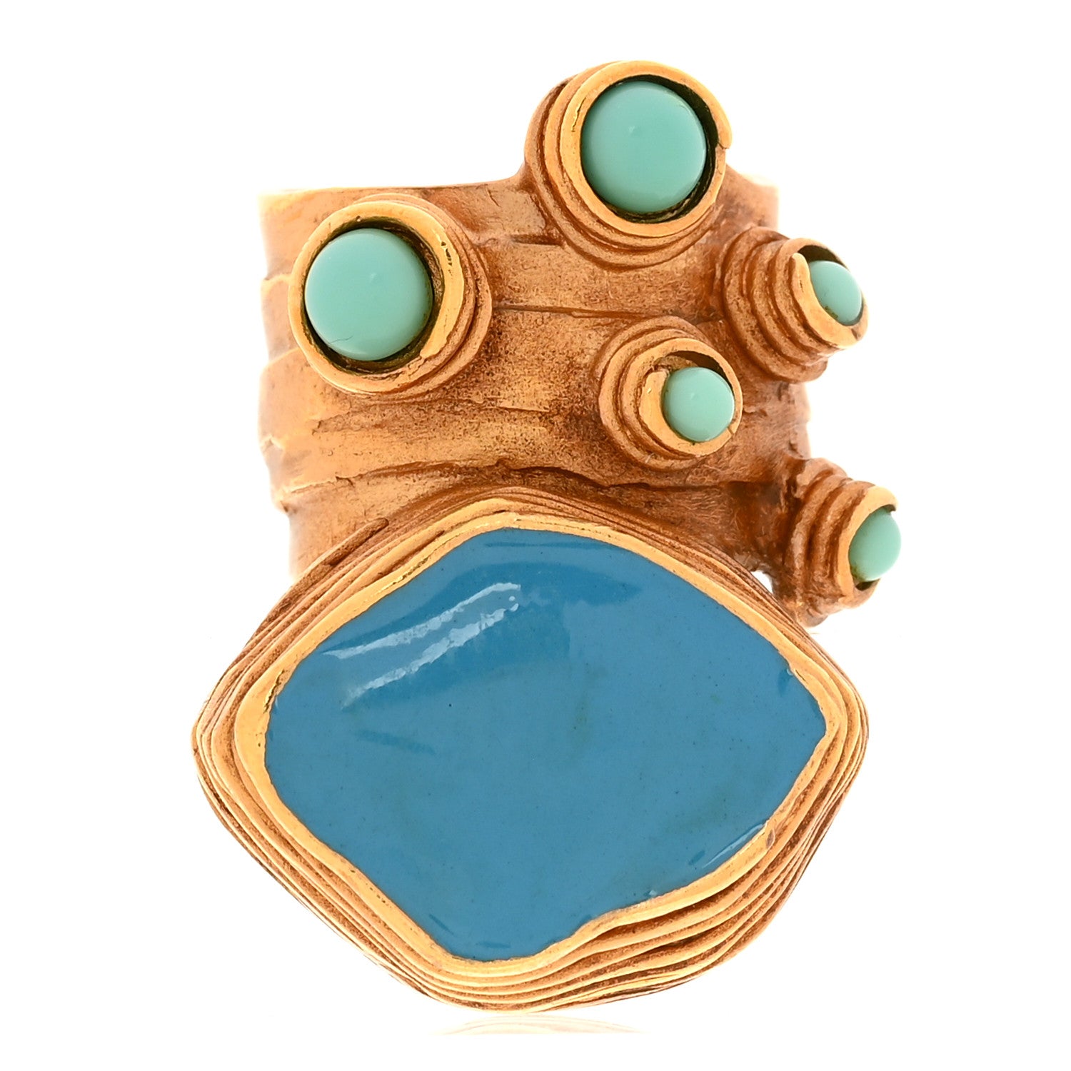 Saint Laurent Enamel Arty Ring 49 5 Gold Turquoise 1 of 5