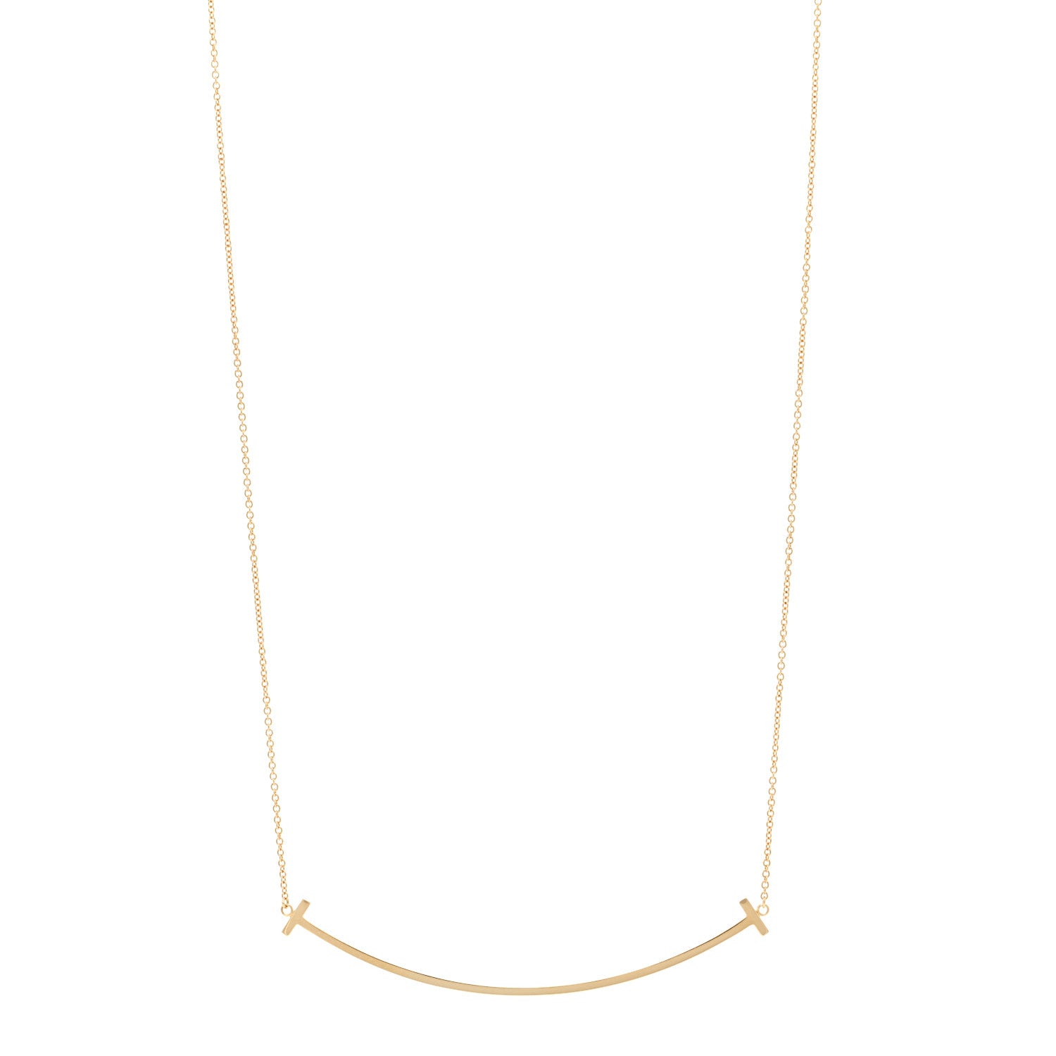 Tiffany 18K Yellow Gold Large T Smile Pendant Necklace 1 of 5