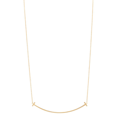 Tiffany 18K Yellow Gold Large T Smile Pendant Necklace 1 of 5