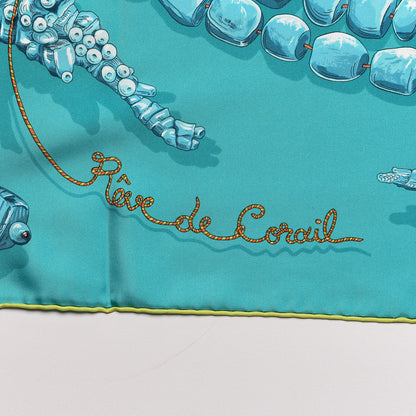 Hermes Silk Reve De Corail Scarf 90 Menthe Turquoise Canard 6 of 6