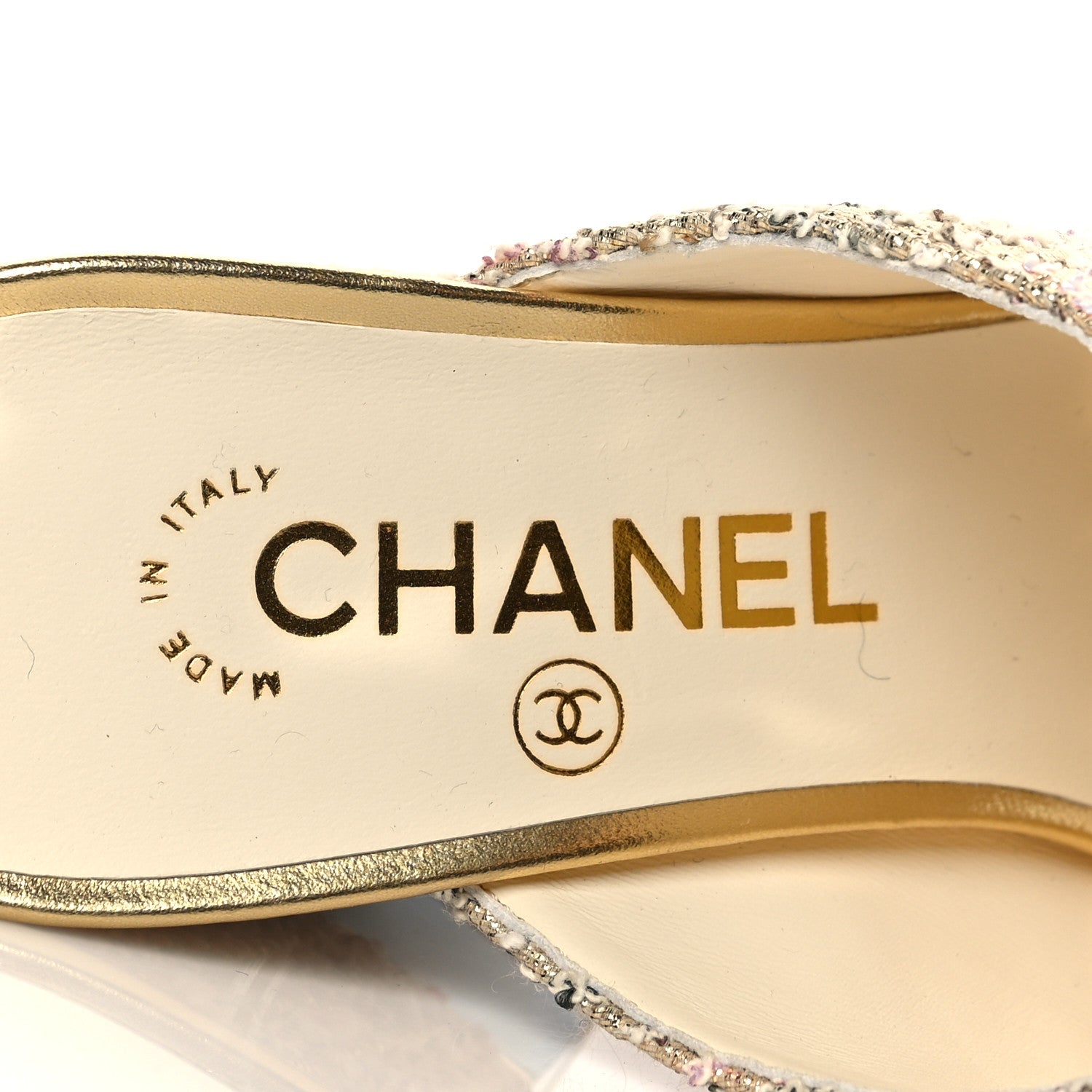 Chanel Tweed CC Mule Sandal 38.5 Gold Multicolor 8 of 10