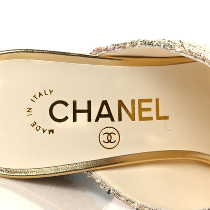 Chanel Tweed CC Mule Sandal 38.5 Gold Multicolor 8 of 10