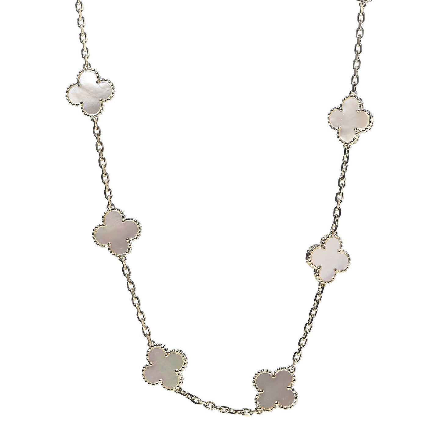 18K Yellow Gold Mother of Pearl 10 Motifs Vintage Alhambra Necklace