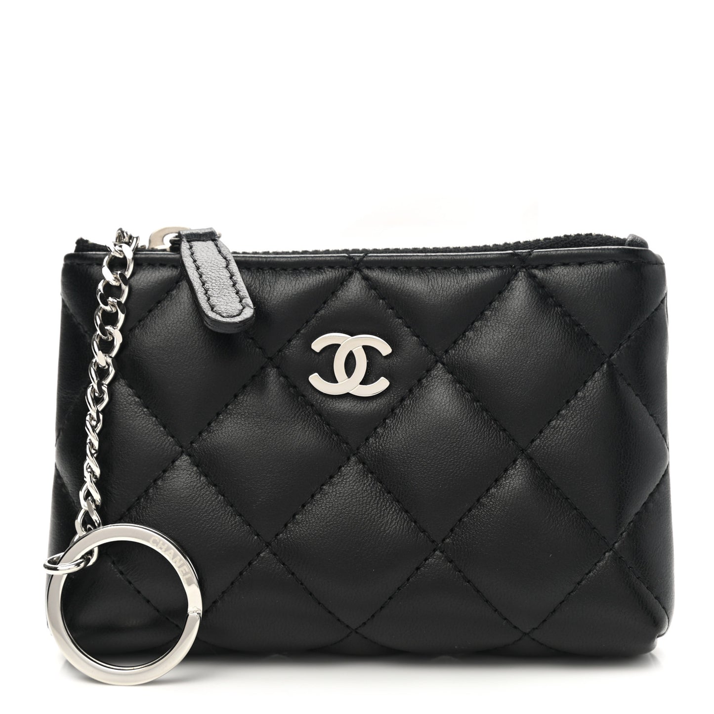 Lambskin Quilted Key Holder Case Black
