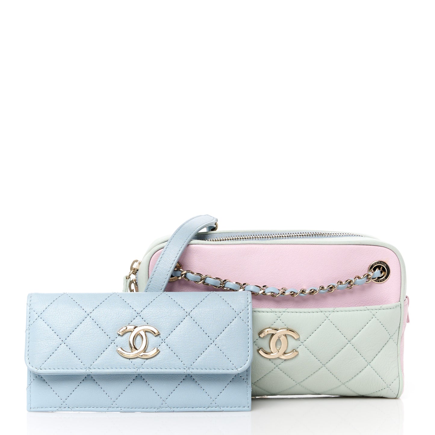 Goatskin Quilted Tri-Color Small In & Out Camera Case Green Blue Pink