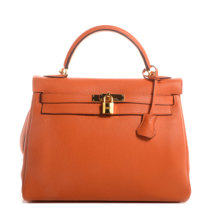 Hermes Taurillon Clemence Kelly Retourne 32 Orange 1 of 10