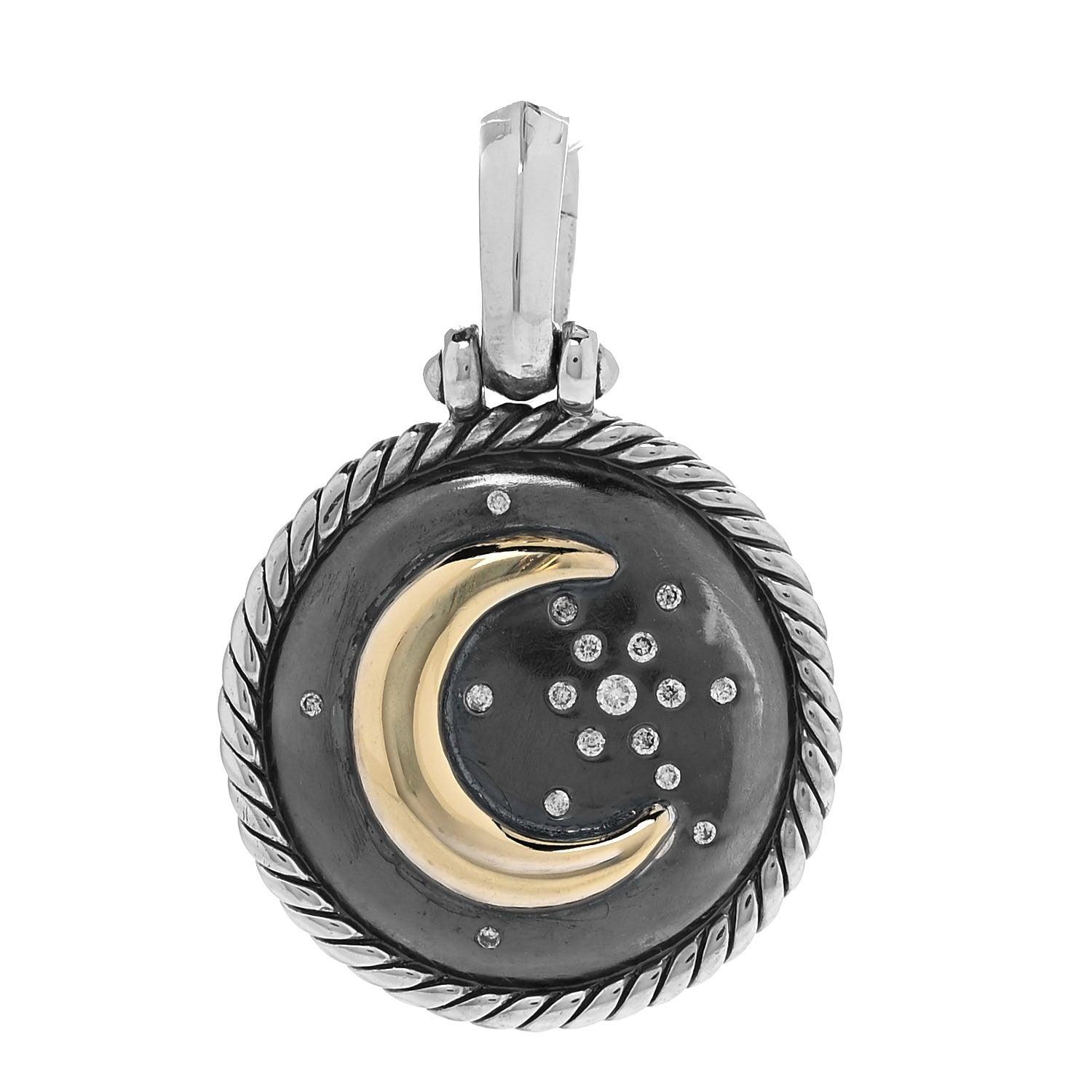 David Yurman Sterling Silver 18K Yellow Gold Diamond Moon & Star Amulet Charm 1 of 3