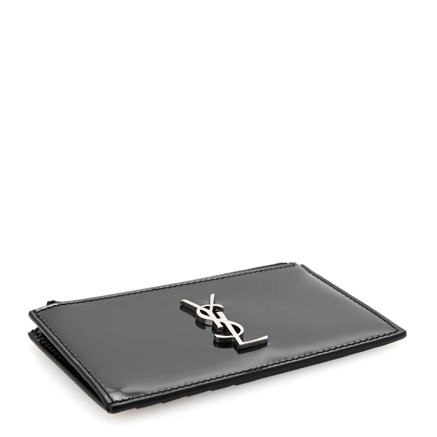 Saint Laurent Shiny Calfskin Monogram Fragments Zippered Card Case Black 4 of 6