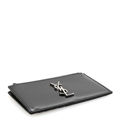 Saint Laurent Shiny Calfskin Monogram Fragments Zippered Card Case Black 4 of 6