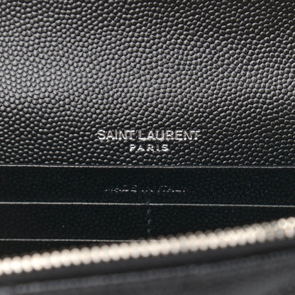 Saint Laurent Grain De Poudre Matelasse Chevron Monogram Envelope Chain Wallet Black 6 of 9