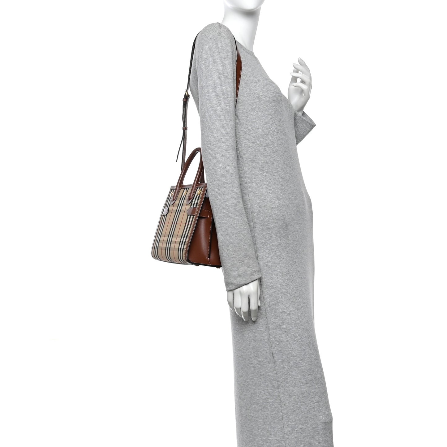Calfskin Vintage Check Two Handle Title Bag Archive Beige