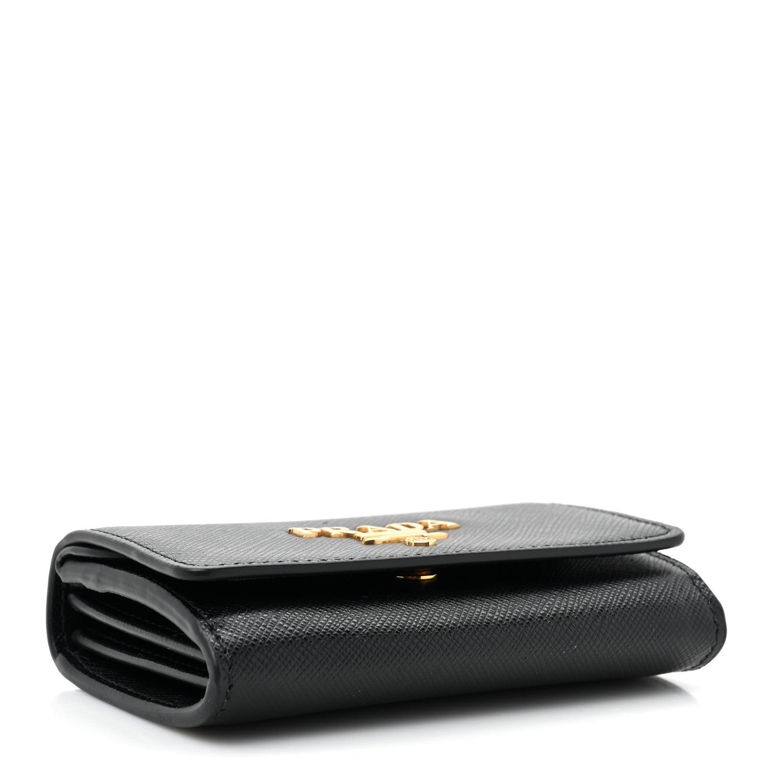 Prada Saffiano Foldover Card Holder Wallet Black 4 of 12