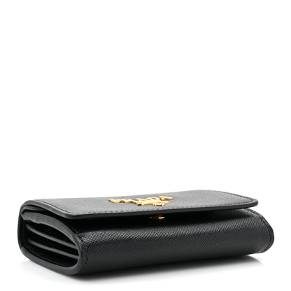 Prada Saffiano Foldover Card Holder Wallet Black 4 of 12