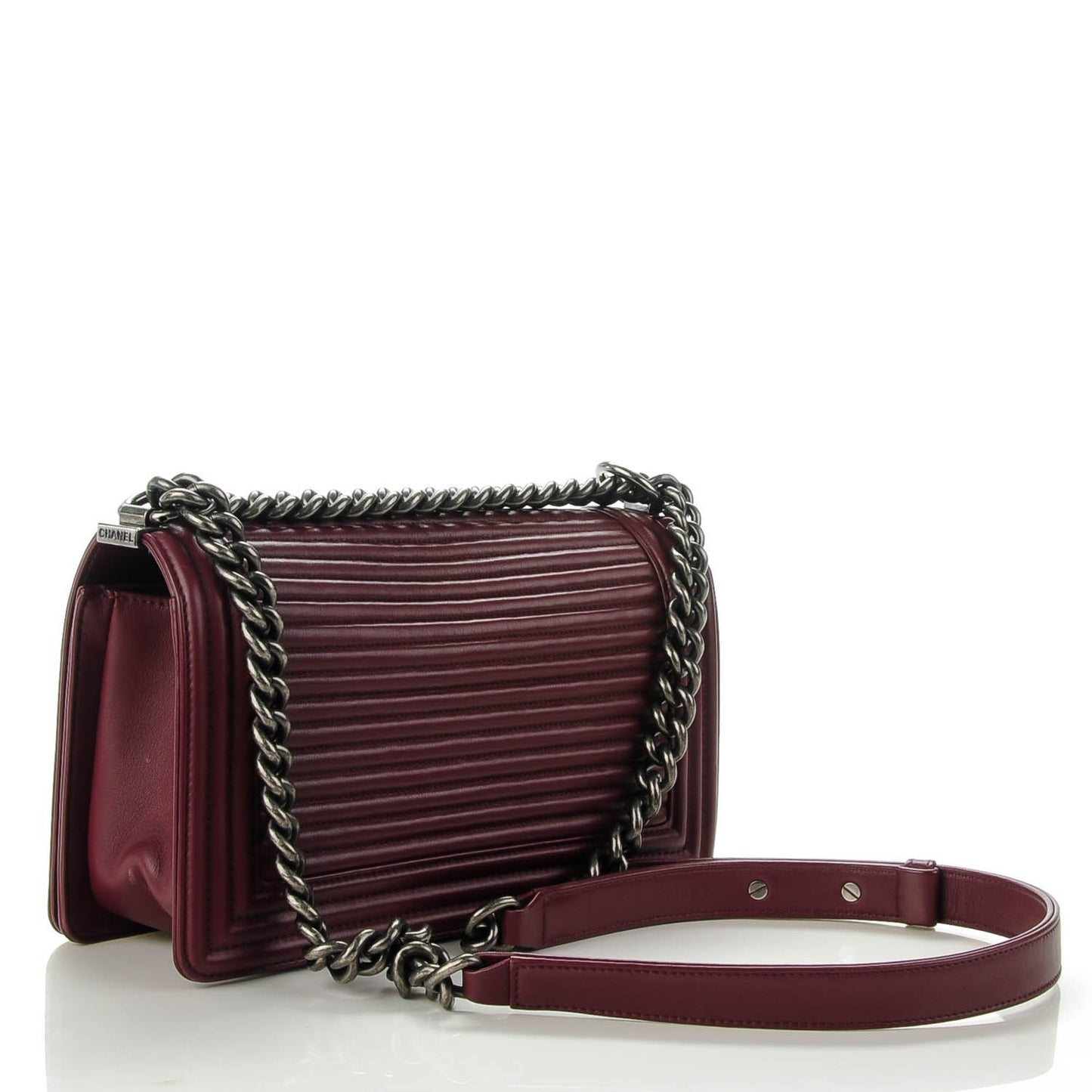 Calfskin Horizontal Quilted Medium Boy Flap Burgundy