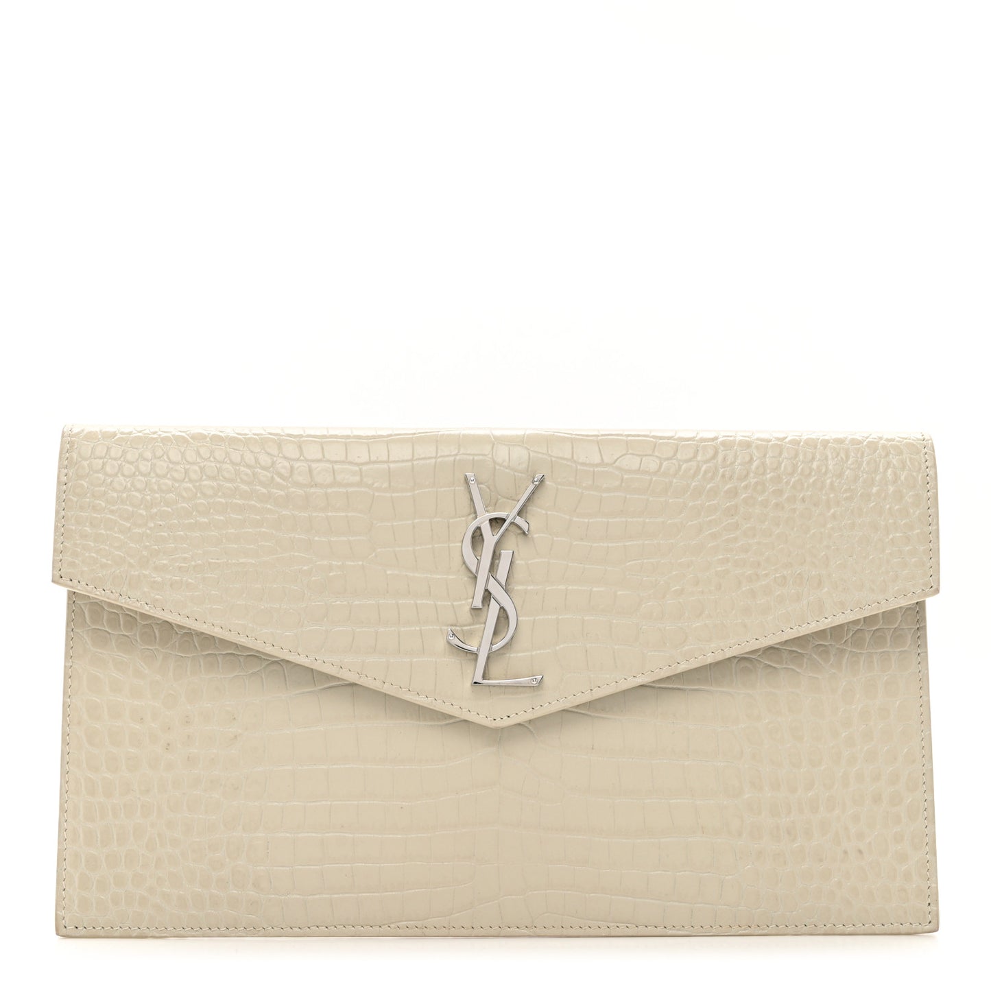 Calfskin Crocodile Embossed Uptown Monogram Pouch Crema Soft