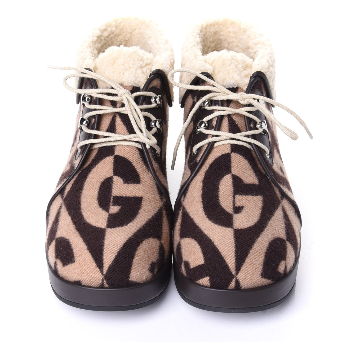 Wool Faux Shearling G Rhombus Womens Victor Ankle Boots 40.5 Beige Cocoa