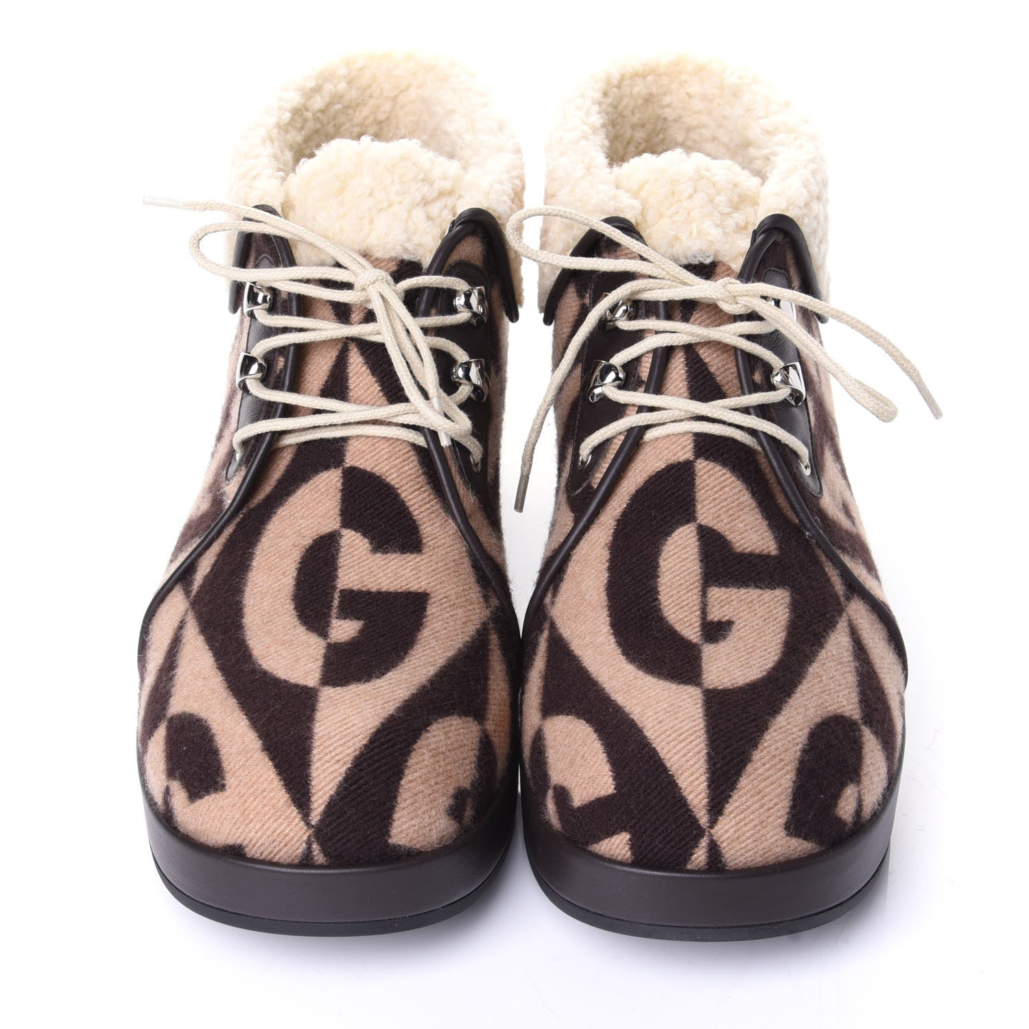 Gucci Wool Faux Shearling G Rhombus Womens Victor Ankle Boots 40.5 Beige Cocoa 5 of 10