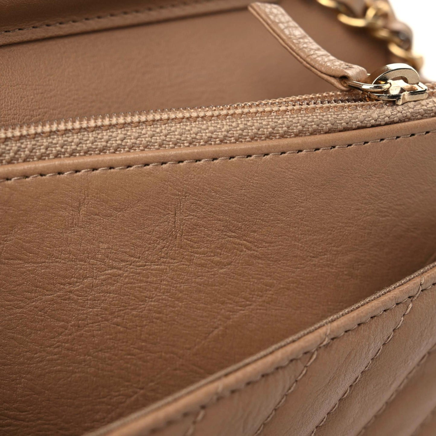Calfskin Chevron Quilted Wallet On Chain WOC Beige