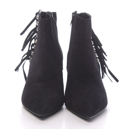 Saint Laurent Suede Fringe Cat Ankle Boots 38 Black 2 of 8