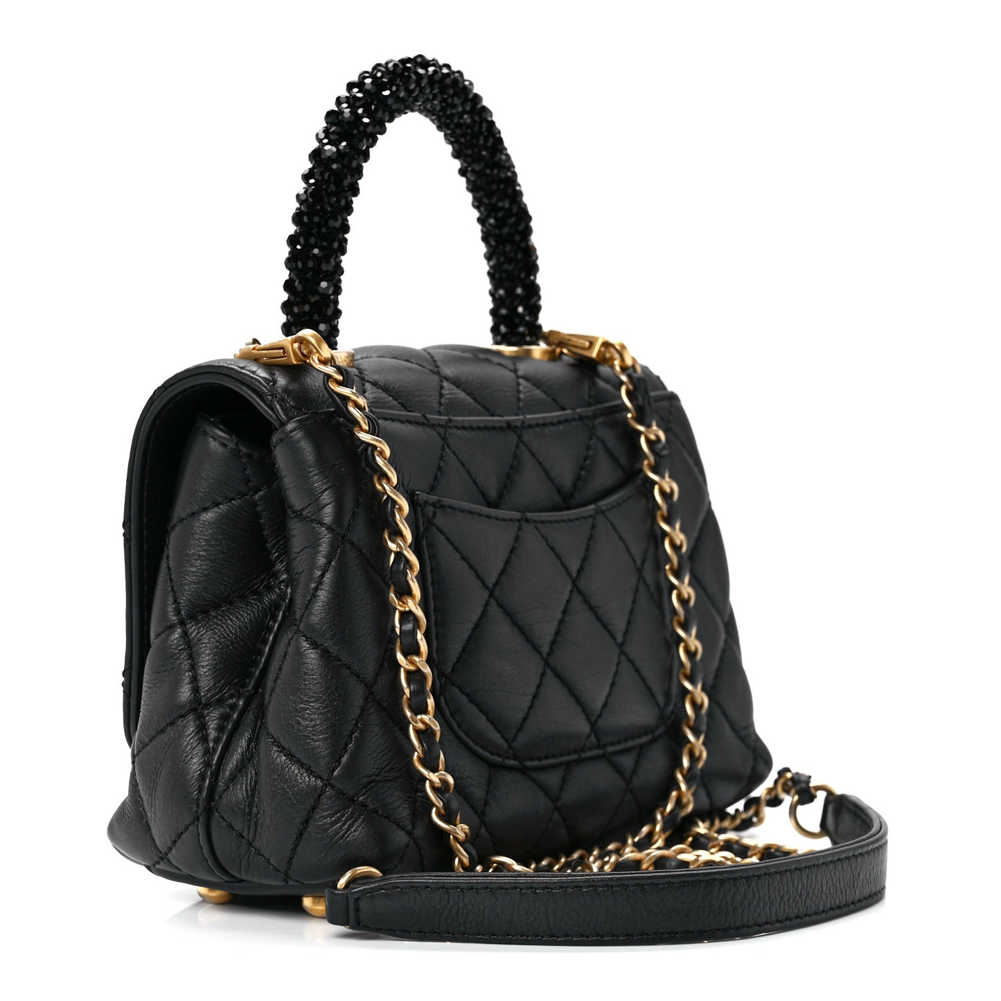 Calfskin Crystal Quilted Extra Mini Coco Handle Flap Black