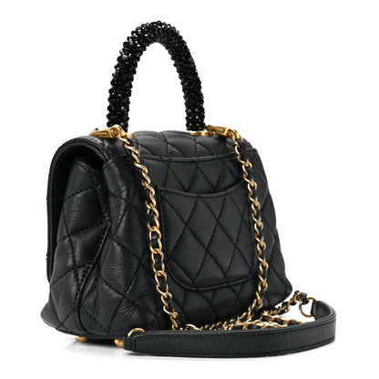 Chanel Calfskin Crystal Quilted Extra Mini Coco Handle Flap Black 3 of 12
