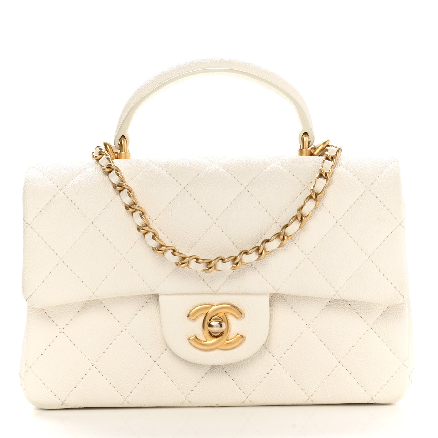 Caviar Quilted Mini Top Handle Rectangular Flap White