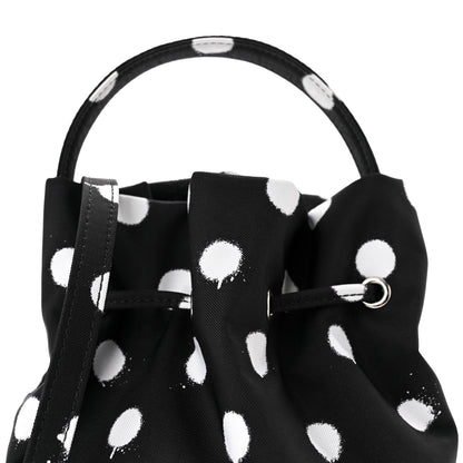 Balenciaga Recycled Sport Nylon Polka Dot Logo Embroidered Wheel Drawstring Bucket Bag Black White 8 of 10