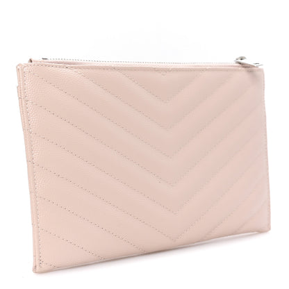 Saint Laurent Grain De Poudre Chevron Monogram Bill Pouch Marble Pink 3 of 8