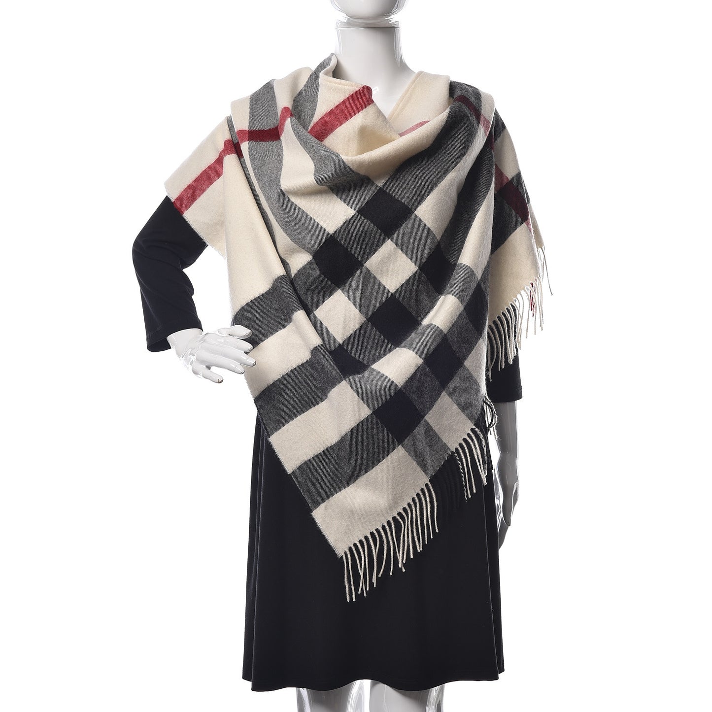 Cashmere Check Bandana Scarf Natural White