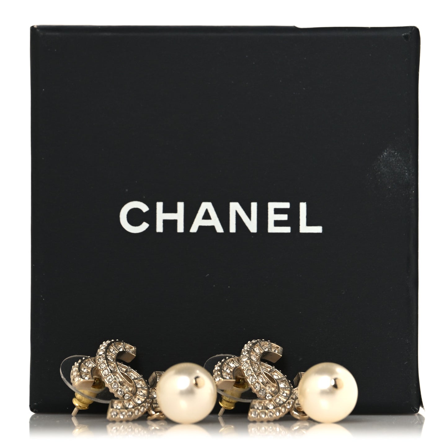 Crystal Timeless CC Pearl Drop Earrings Light Gold