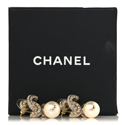 Chanel Crystal Timeless CC Pearl Drop Earrings Light Gold 5 of 5