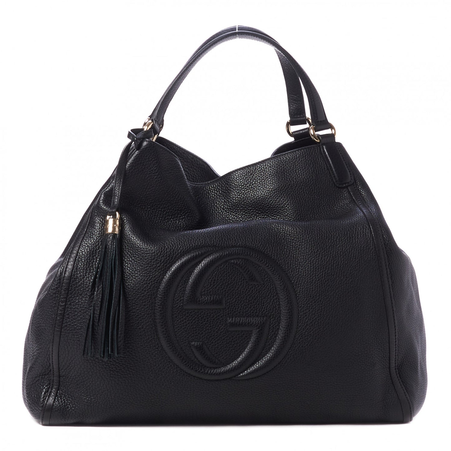Pebbled Calfskin Large Soho Shoulder Bag Black