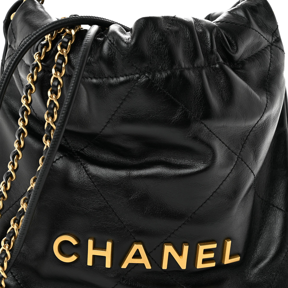 Shiny Calfskin Quilted Mini Chanel 22 Black