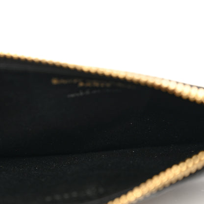Saint Laurent Grain De Poudre Matelasse Chevron Monogram Fragments Zippered Card Case Black 5 of 8