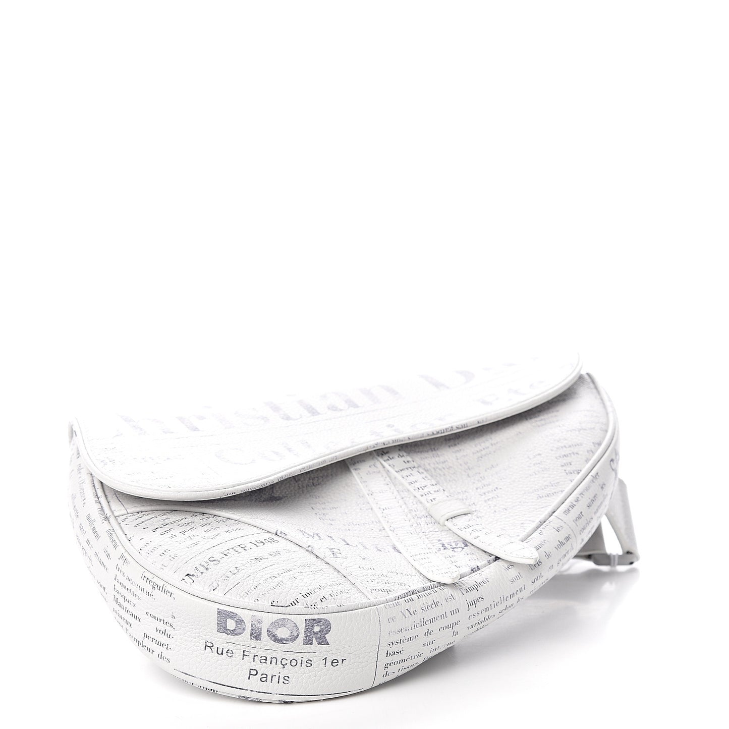 X DANIEL ARSHAM Grained Calfskin Newspaper Print Saddle Bag White
