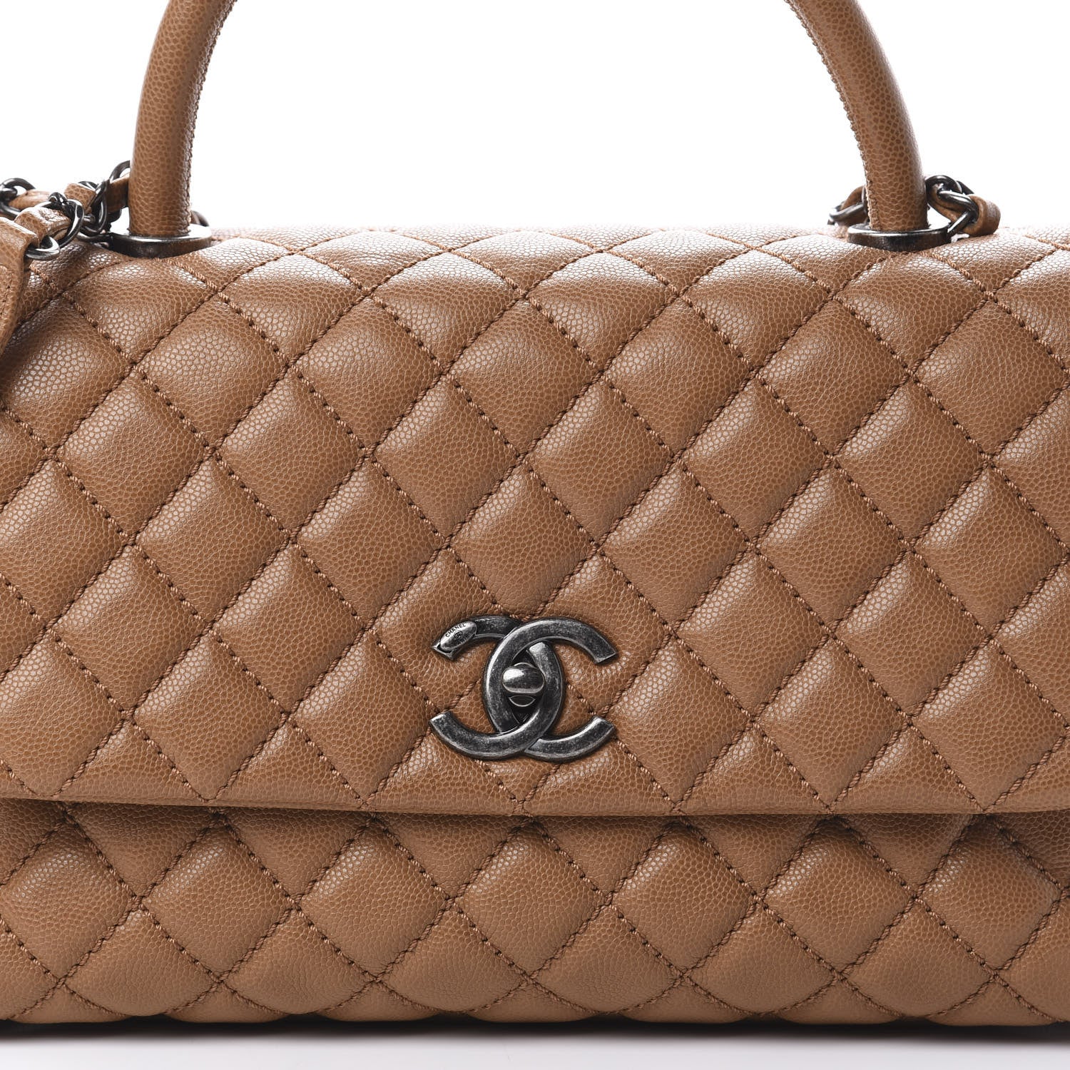 Chanel Caviar Quilted Small Coco Handle Flap Camel 8 of 11