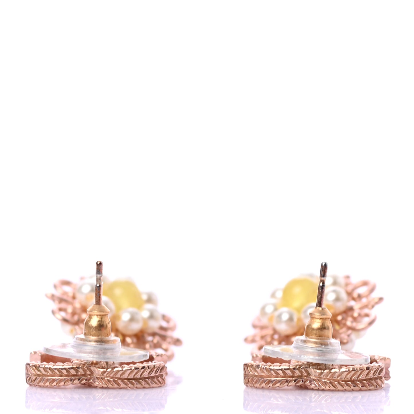 Pearl Resin CC Flower Drop Earrings Yellow Gold