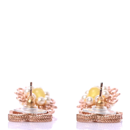 Chanel Pearl Resin CC Flower Drop Earrings Yellow Gold 3 of 4