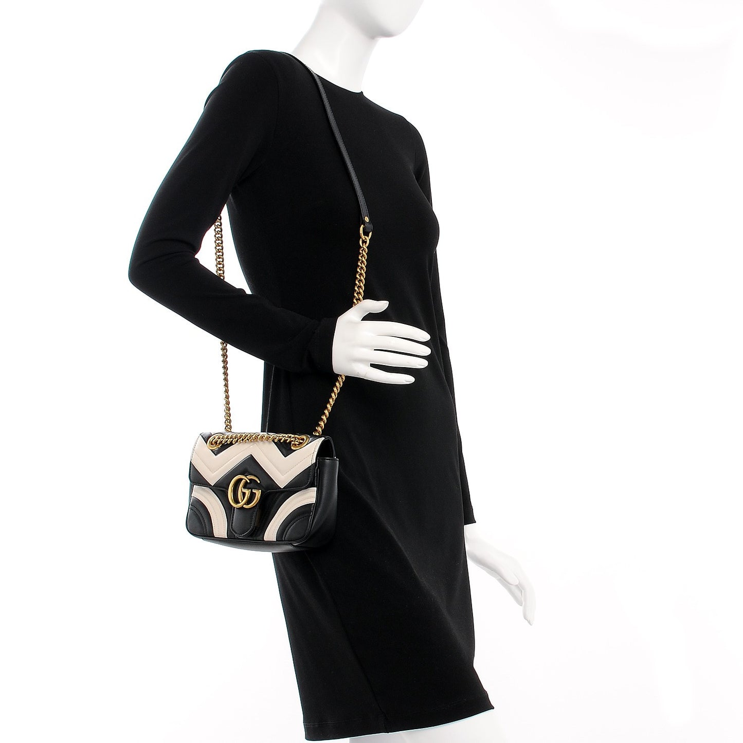 Calfskin Matelasse Mini GG Marmont Shoulder Bag Black White