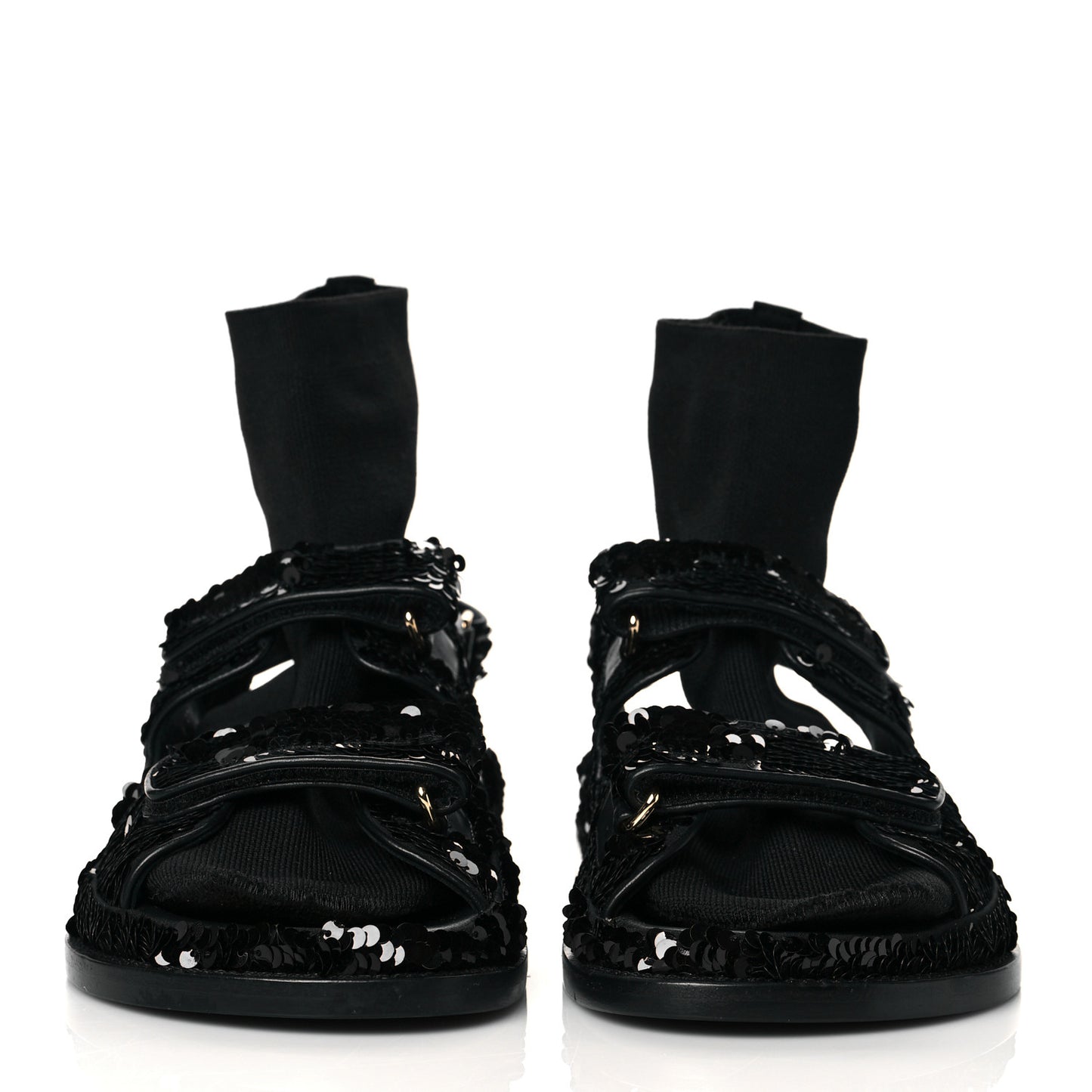 Sequin Knit Velcro Dad Sandals 38 Black