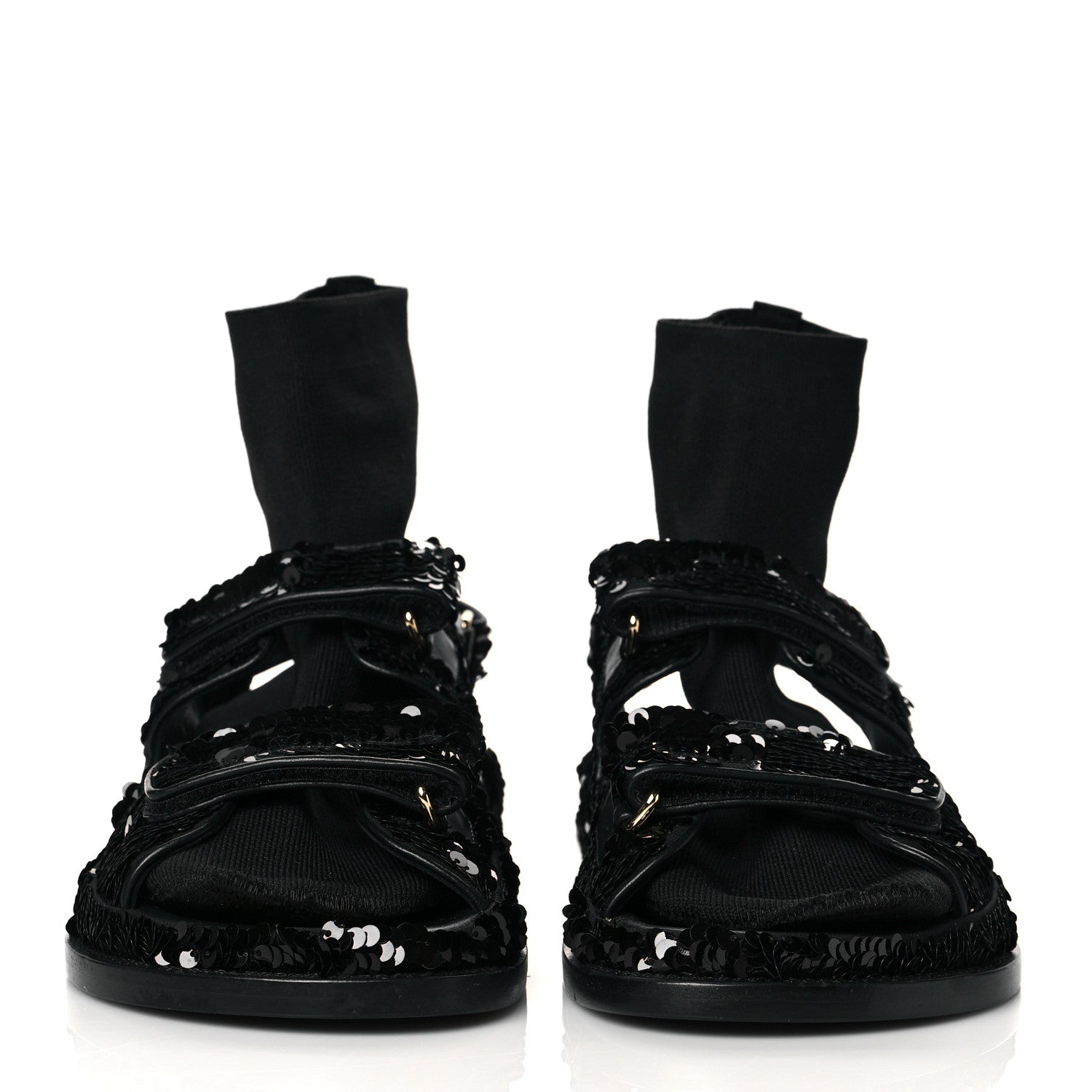 Chanel Sequin Knit Velcro Dad Sandals 38 Black 2 of 9