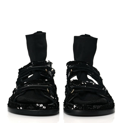 Chanel Sequin Knit Velcro Dad Sandals 38 Black 2 of 9