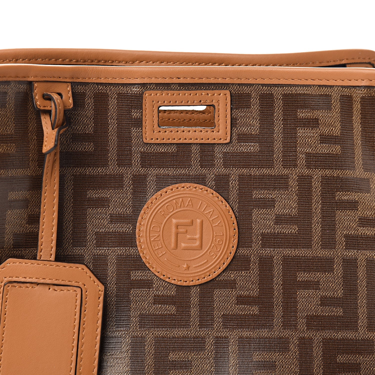 Fendi Glazed Fabric Vitello Century FF 1974 Stamp Patch Mini Peekaboo Defender Cover Mogano Panna Caramello 10 of 12