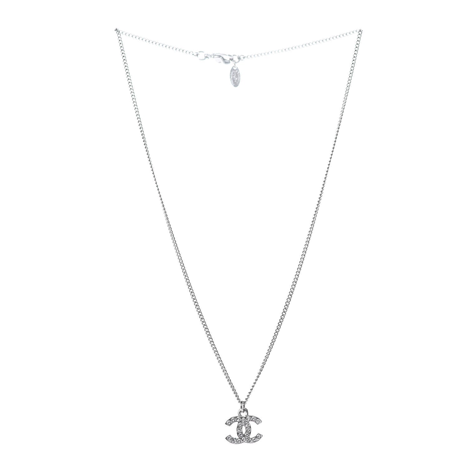 Chanel Crystal Timeless CC Necklace Silver 3 of 5